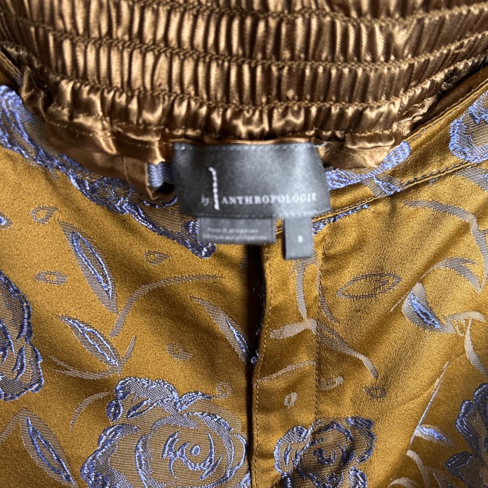 Anthropologie Devin Cargo Pants Small Brown Jacquard Metallic Floral Jogger - Picture 9 of 15